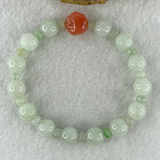 Natural Type A Light Green Jadeite Round Shape Beads with Red Agate Paw Charm Bracelet 29.33g 17cm 10.0mm 14 Beads - Huangs Jadeite and Jewelry Pte Ltd
