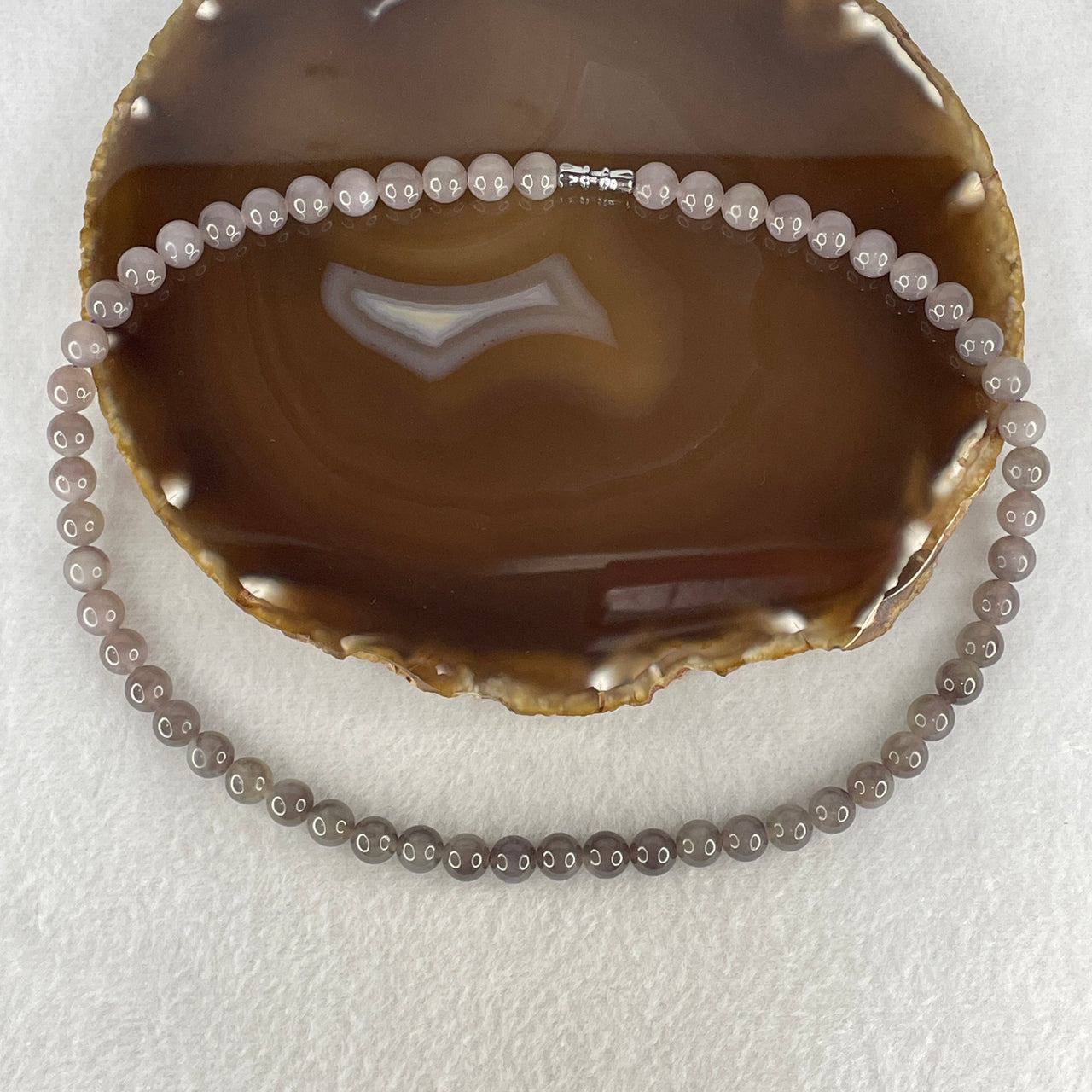 Certified Natural Nephrite Necklace 41.90g - 7.8mm x 56 Beads - 42cm Length - Purplish Grey Grade A Untreated Nephrite Jade Jewelry