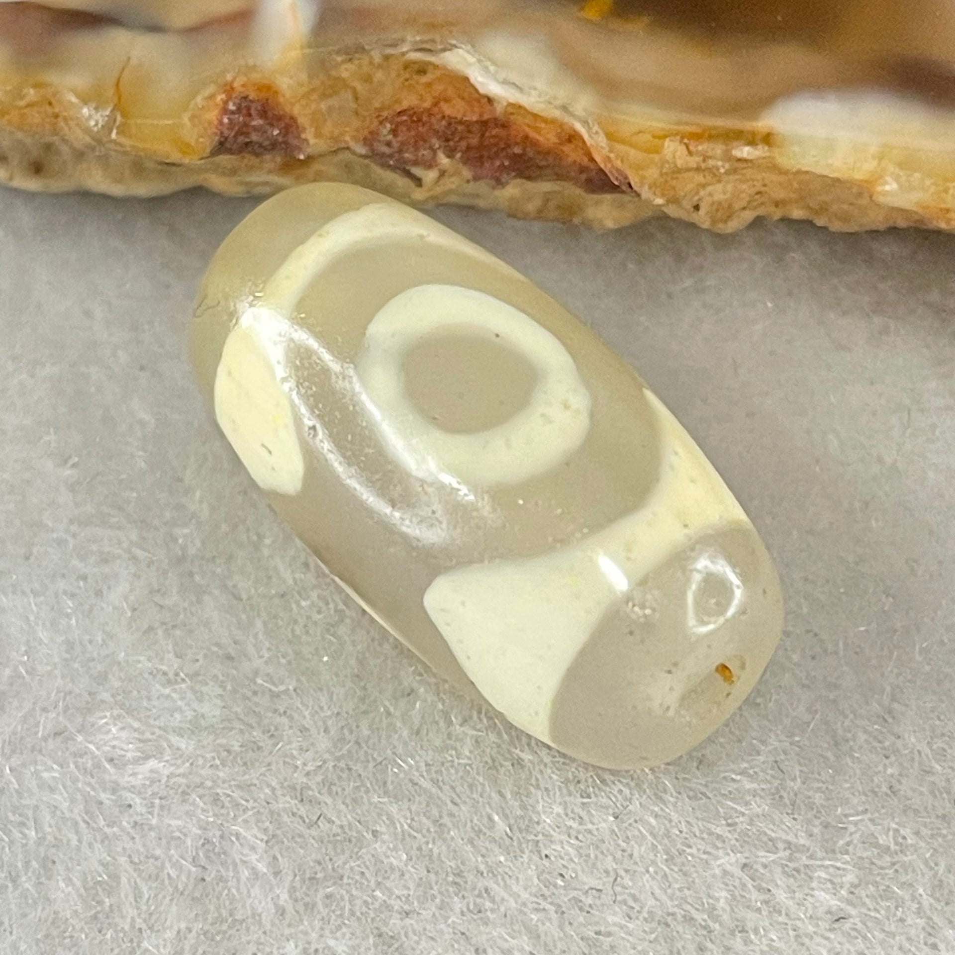 Natural Powerful Tibetan Old Oily Agate 3 Eyes Dzi Bead Heavenly Master (Tian Zhu) 三眼天诛 3.22g 20.0 by 10.4mm - Huangs Jadeite and Jewelry Pte Ltd