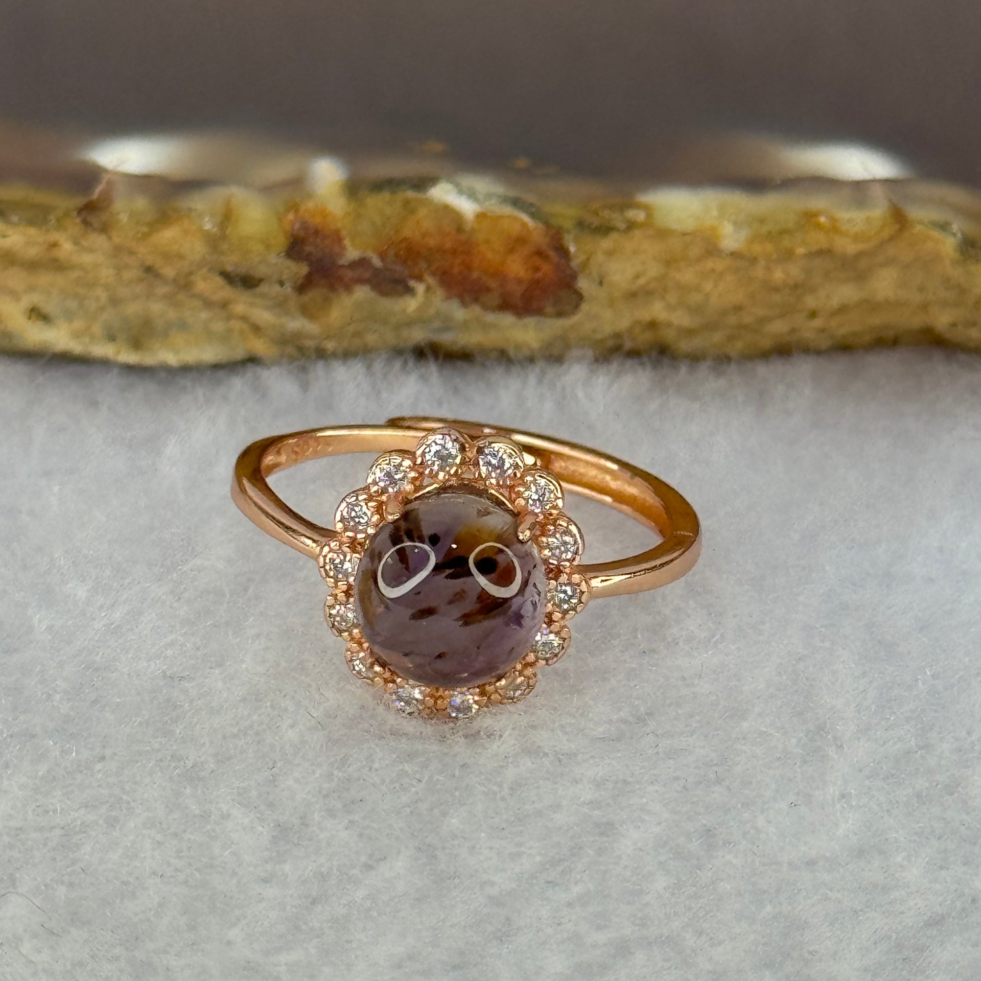 Good Grade Natural Auralite 23 in S925 Silver Rose Gold Color Ring (Adjustable Ring) 2.02g 8.2 by 4.5mm - Huangs Jadeite and Jewelry Pte Ltd