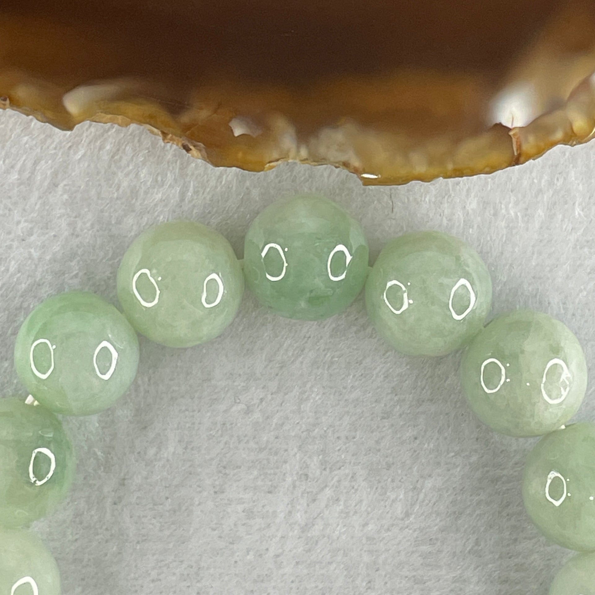Type A Light Green Jadeite Beads Bracelet 53.65g 16cm 12.7mm 16 Beads (Slight Internal and External Lines) - Huangs Jadeite and Jewelry Pte Ltd