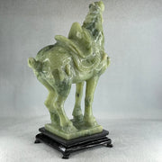 Natural Green Serpentine Victory Horse with Wooden Stand Display 2,539.2g 187.0 by 273.0 by 110.0mm - Huangs Jadeite and Jewelry Pte Ltd
