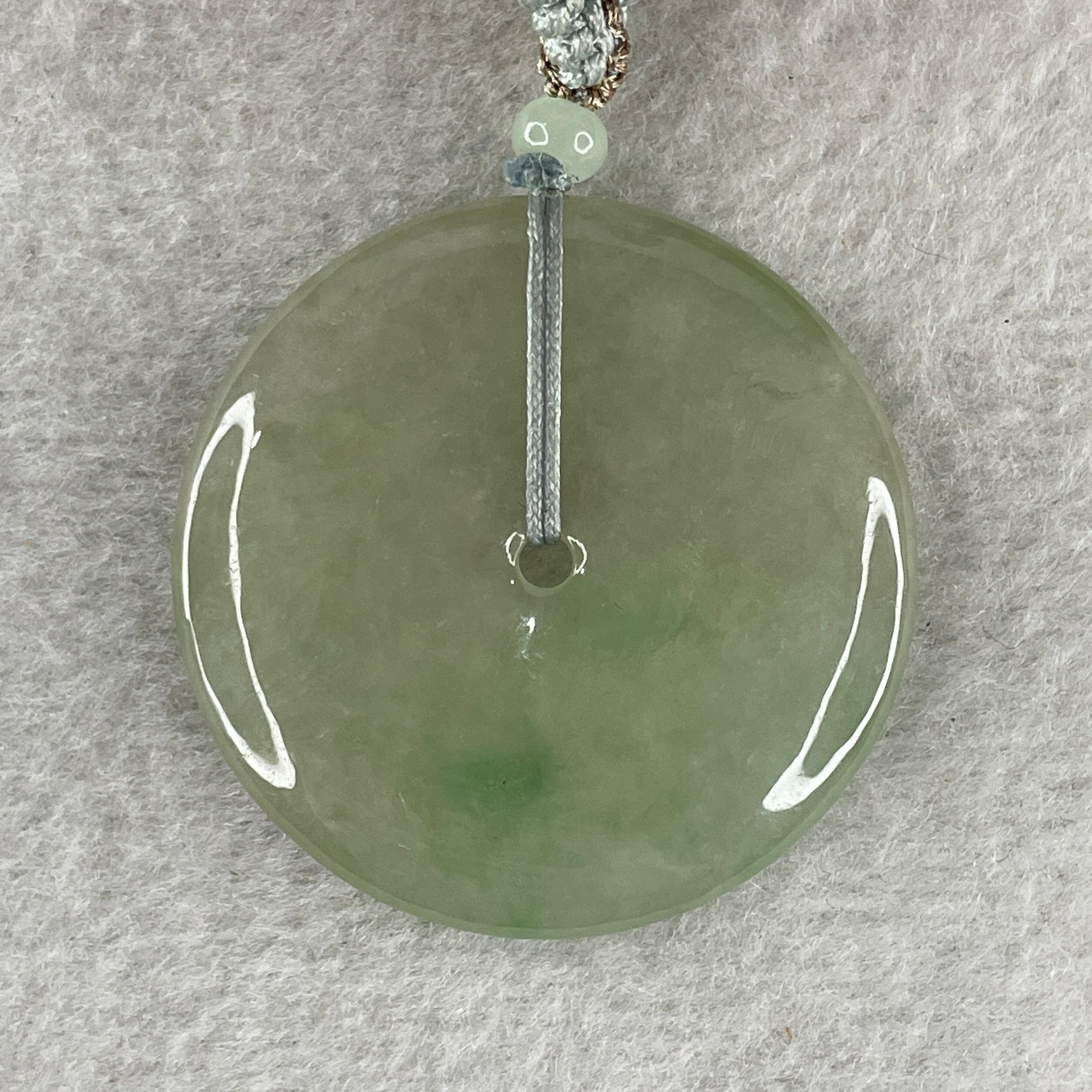Grand Master Natural Semi Icy Light Green Jadeite Ping An Kou Pendant 20.36g 39.2 by 5.7mm - Huangs Jadeite and Jewelry Pte Ltd
