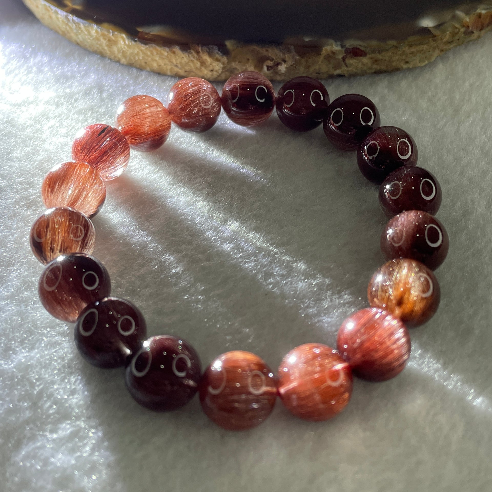 Good Grade Natural Red Rabbit Hair Rutilated Quartz Beads Bracelet 34.60g 16cm 11.2mm 18Beads - Huangs Jadeite and Jewelry Pte Ltd