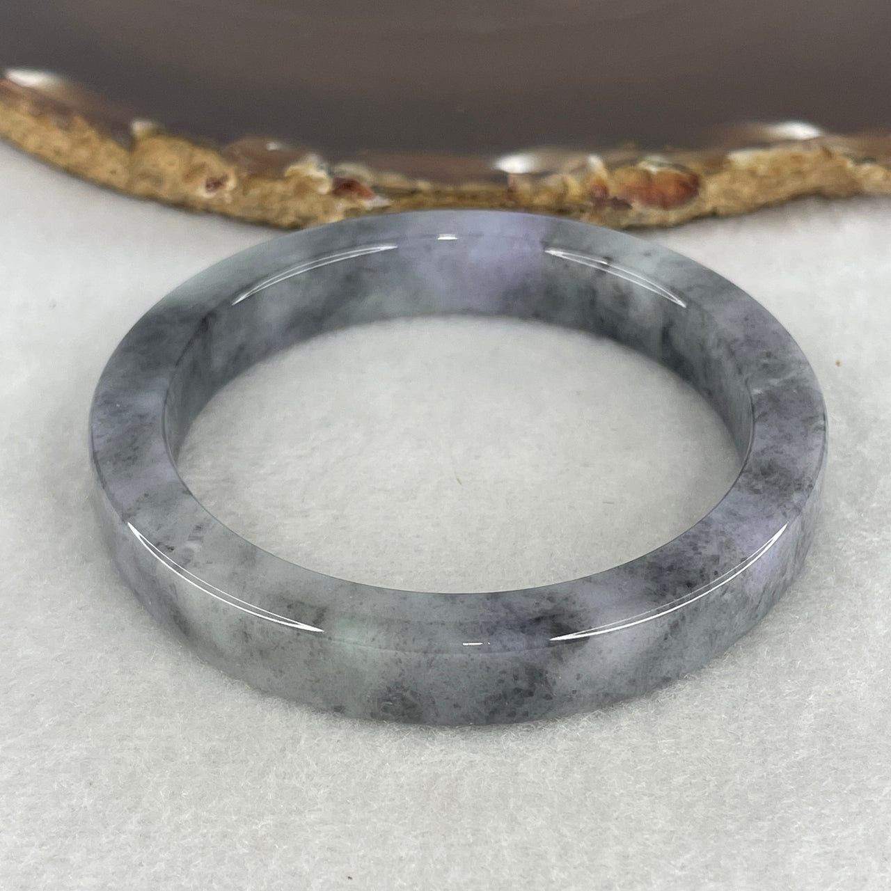 Natural Type A Multicolor Jadeite Bangle | 52.3mm Ink-Grey "Wuji" with Light Green & Lavender Highlights | Very Very Slight Internal Lines "San Cai" Round Wrist Heirloom (41.92g 9.6x7.2mm)