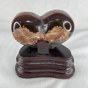 Natural Amethyst with White Milky Quartz Heart with Wooden Stand 744.9g 113.2 by 88.5 by 101.5mm - Huangs Jadeite and Jewelry Pte Ltd