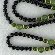 Natural Black Gold King Amber Beads with Crystals Necklace 天然黑金翁王琥珀项链 24.48g 76cm 8.0mm 6 Beads 5.9mm 154 Beads - Huangs Jadeite and Jewelry Pte Ltd