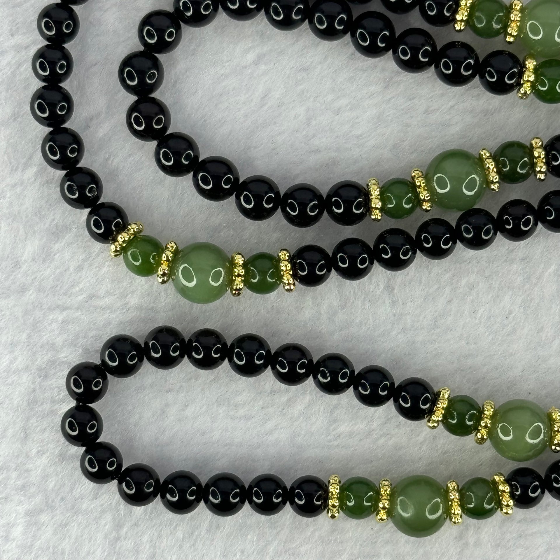 Natural Black Gold King Amber Beads with Crystals Necklace 天然黑金翁王琥珀项链 24.48g 76cm 8.0mm 6 Beads 5.9mm 154 Beads - Huangs Jadeite and Jewelry Pte Ltd