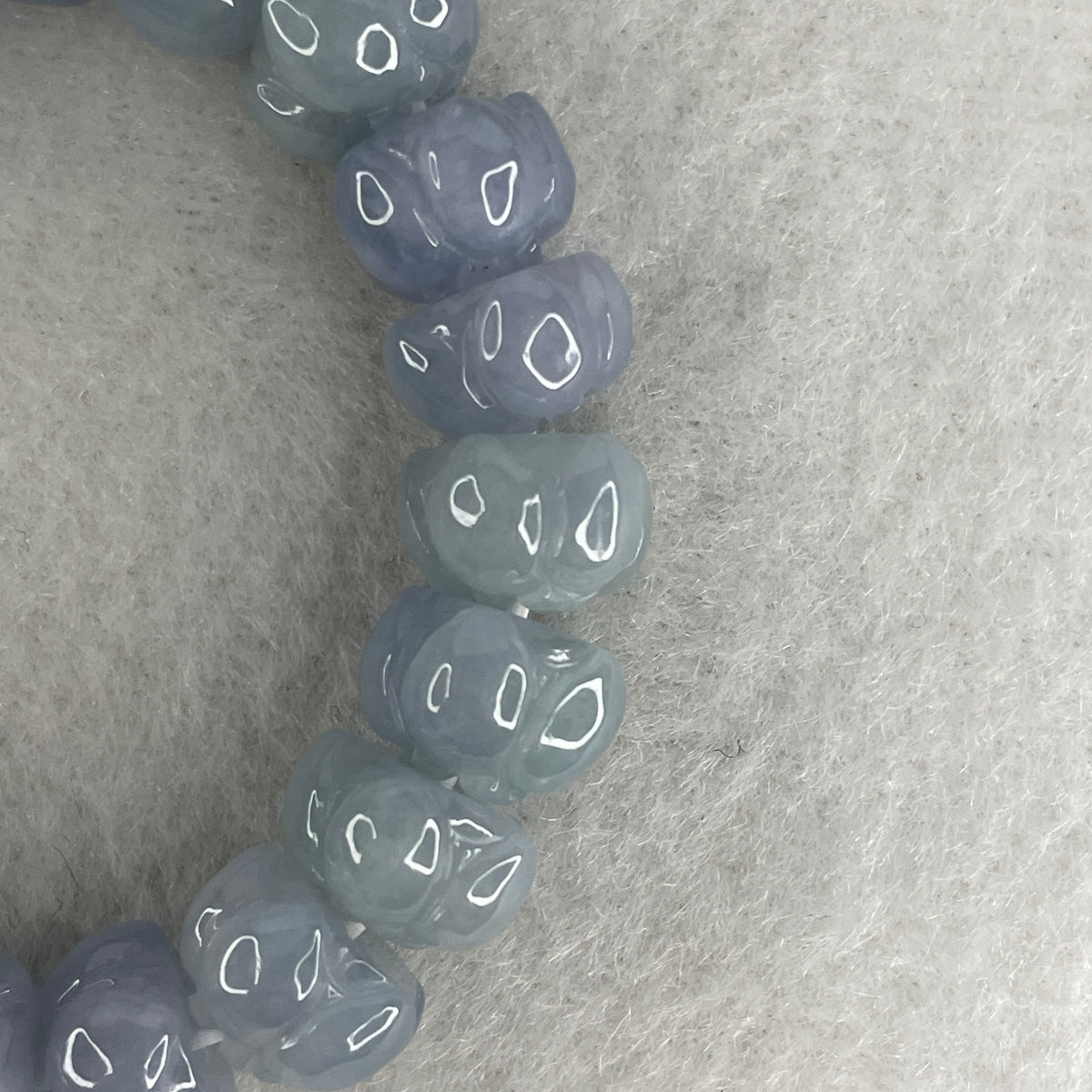 Certified High Grade Type A Full Intense Blueish Lavender Jadeite Lotus Flower Beads Bracelet 28.10g 11cm 10.7mm 20 Beads - Huangs Jadeite and Jewelry Pte Ltd
