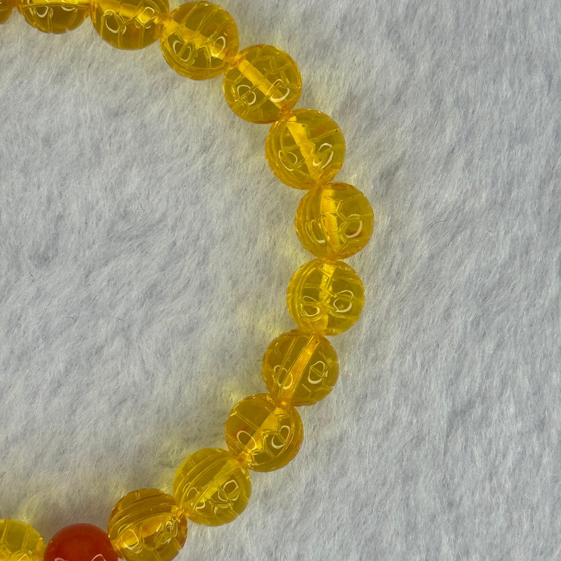 Natural Golden Yellow Amber Beads Turtle Shell Bracelet 6.87g 16cm 7.8mm 24 Beads - Huangs Jadeite and Jewelry Pte Ltd