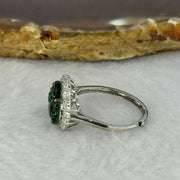 Type A Icy Green Omphasite Jadeite Milo Buddha with Crystals in Sliver Ring (Adjustable Size) 1.82g 8.9 by 13.2 by 2.5mm - Huangs Jadeite and Jewelry Pte Ltd