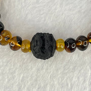 Natural Dark Brownish Yellow Flower Amber Beads Bracelet 天然抚顺金珀手链 7.13g 15.5cm 7.9mm 29 Beads - Huangs Jadeite and Jewelry Pte Ltd