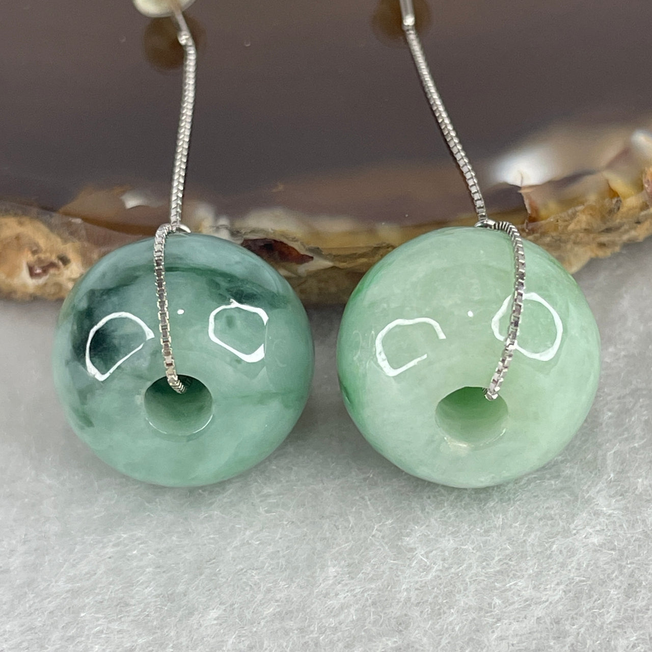 Natural Type A Light Green Jadeite Ping An Kou Lulutong Earrings | Moss Green Piao Hua Floating Flora Premium Silver Drop Luxury Dangles (13.99g 16.9x12.9mm)