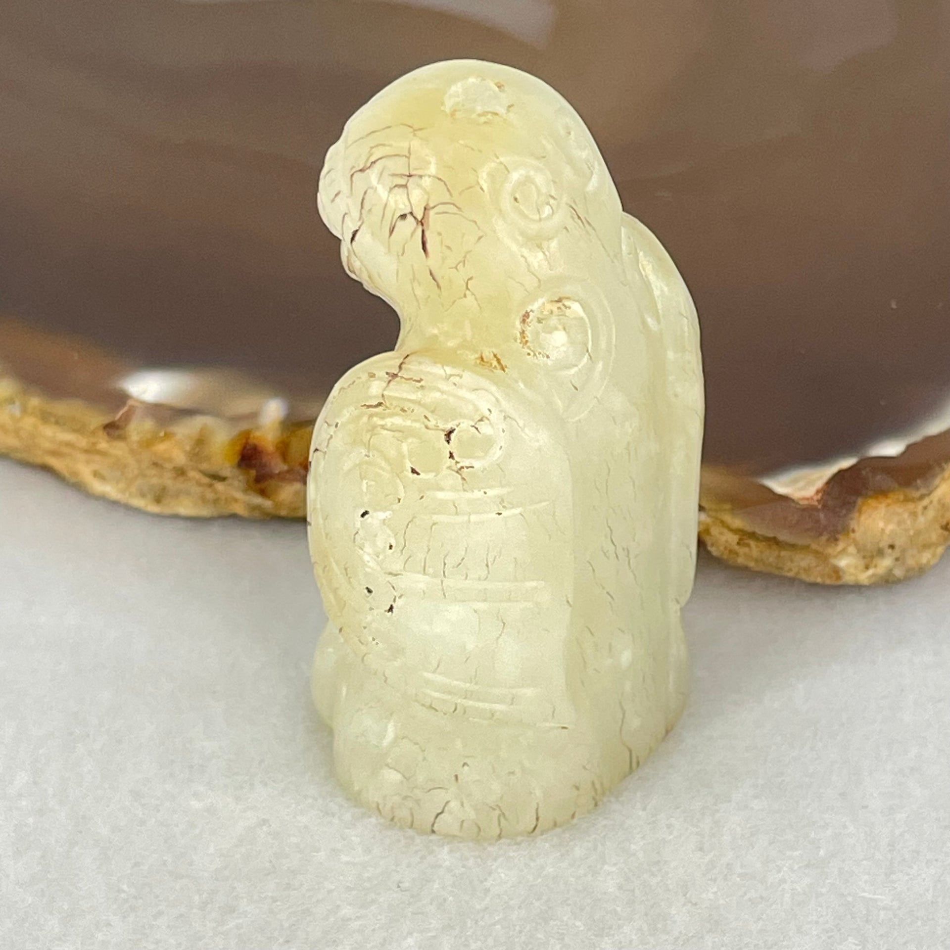 Antique Natural Yellowish White Nephrite Ancient Bird Man Mini Display 41.36g 46.6 by 27.1 by 22.2mm - Huangs Jadeite and Jewelry Pte Ltd