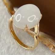 Natural White Nephrite in 18K Rose Gold Ring 4.29g 14.2 by 11.3 by 7.5mm US6.2 HK13.5 - Huangs Jadeite and Jewelry Pte Ltd