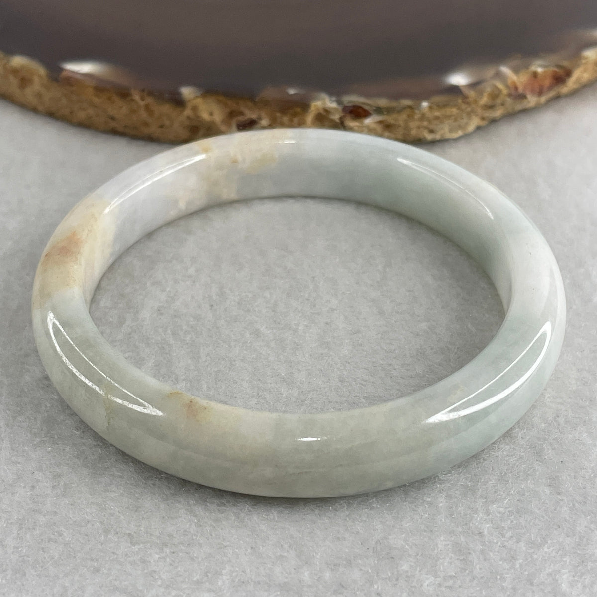 Natural Type A Light Lavender with Green and Brownish Piao Hua Jadeite Flat Ding Dang Bangle 39.14g Inner Diameter 54.5mm 10.2 by 7.2mm (Slight External Rough) - Huangs Jadeite and Jewelry Pte Ltd