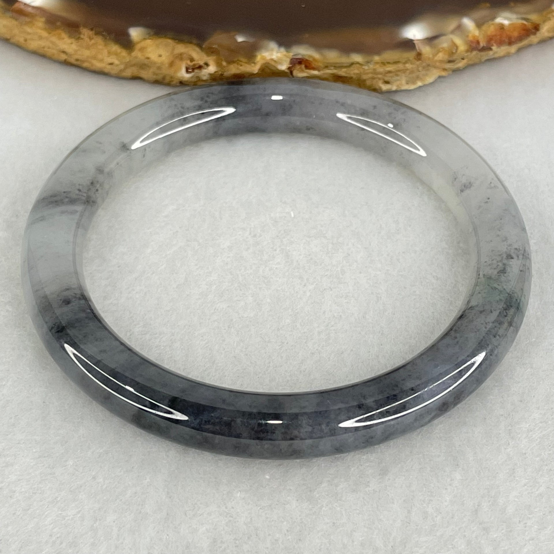 Type A Semi Icy Wuji Grey Jadeite Bangle Internal Diameter 52.9mm 34.23g 8.0 by 8.5mm (Slight Internal Lines) - Huangs Jadeite and Jewelry Pte Ltd