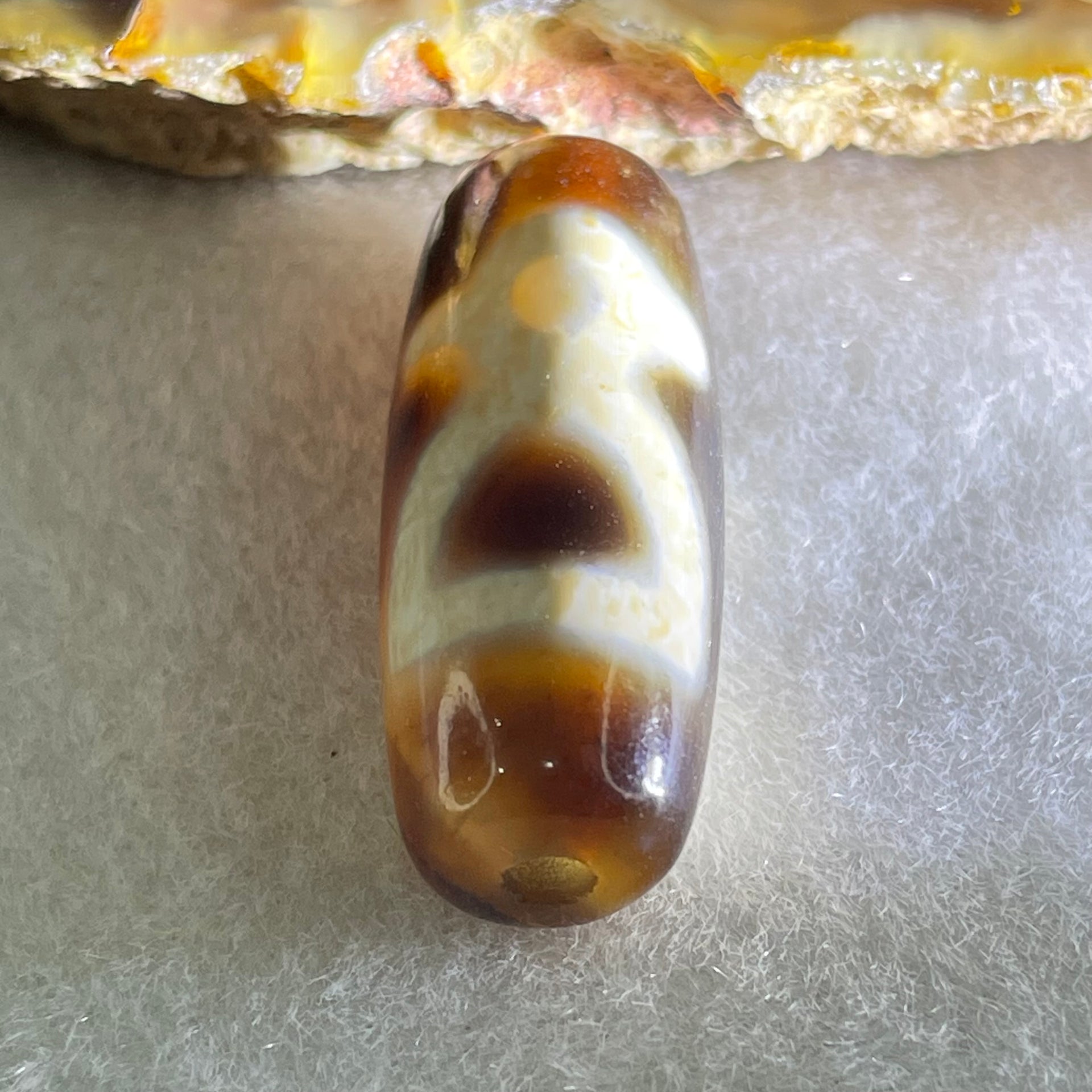 Natural Powerful Tibetan Old Oily Agate Double Cai Shen Dzi Bead Heavenly Master (Tian Zhu) 双财神长天珠 5.72g 28.7 by 11.1mm - Huangs Jadeite and Jewelry Pte Ltd