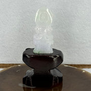 Type A Light Lavender with Green Patches Jadeite Guan Yin Pendent with Wooden Stand 111.55g  111.8 by 58.7 by 46.6mm - Huangs Jadeite and Jewelry Pte Ltd