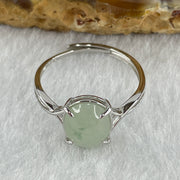 Natural Type A Semi Icy Faint Green Jadeite Oval Shape Cabouchon in S925 Silver Ring (Adjustable Size) 1.38g 9.5 by 7.2 by 3.5mm - Huangs Jadeite and Jewelry Pte Ltd