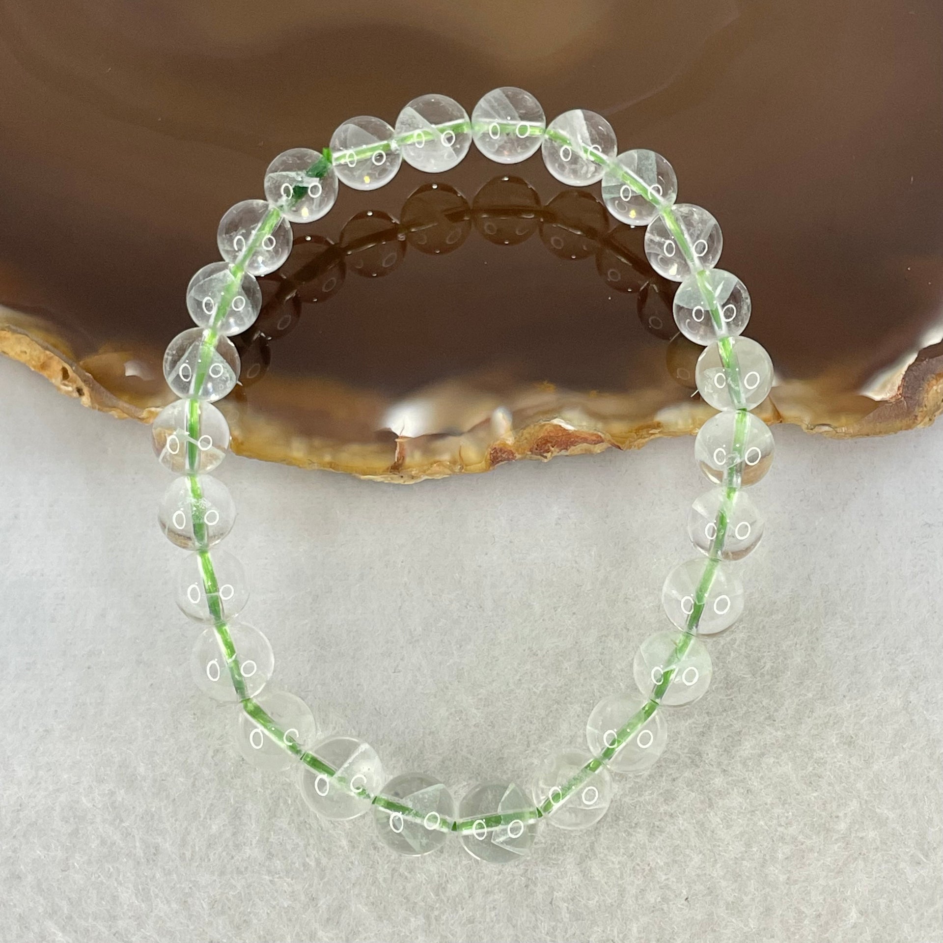 Special Grade Natural Green Phantom Quartz Bracelet 12.98g 15.5cm 7.3mm 26 Beads - Huangs Jadeite and Jewelry Pte Ltd