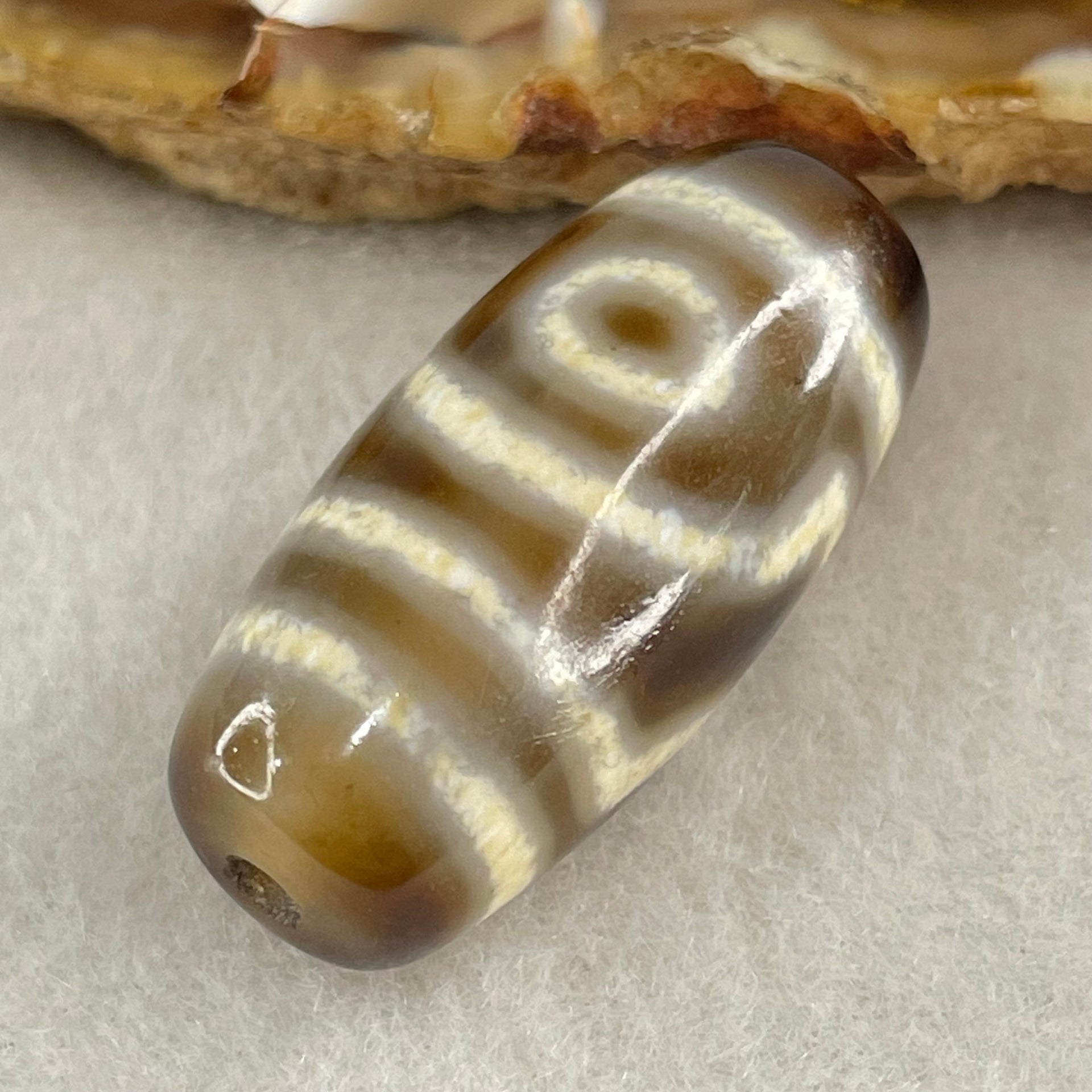 Natural Powerful Tibetan Old Oily Agate 2 Eyes Dzi Bead Heavenly Master (Tian Zhu) 二眼天诛 8.31g 28.9 by 13.7mm - Huangs Jadeite and Jewelry Pte Ltd