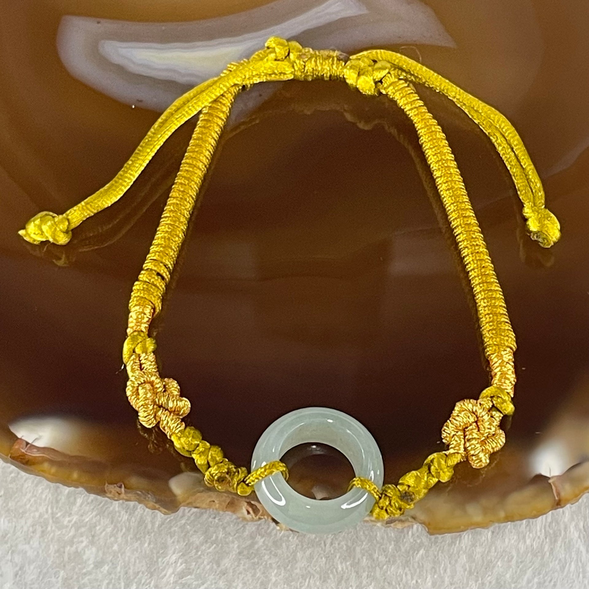 Type A Blueish Green Jadeite Ping An Kou String Bracelet 2.70g 14.9 by 5.6mm - Huangs Jadeite and Jewelry Pte Ltd