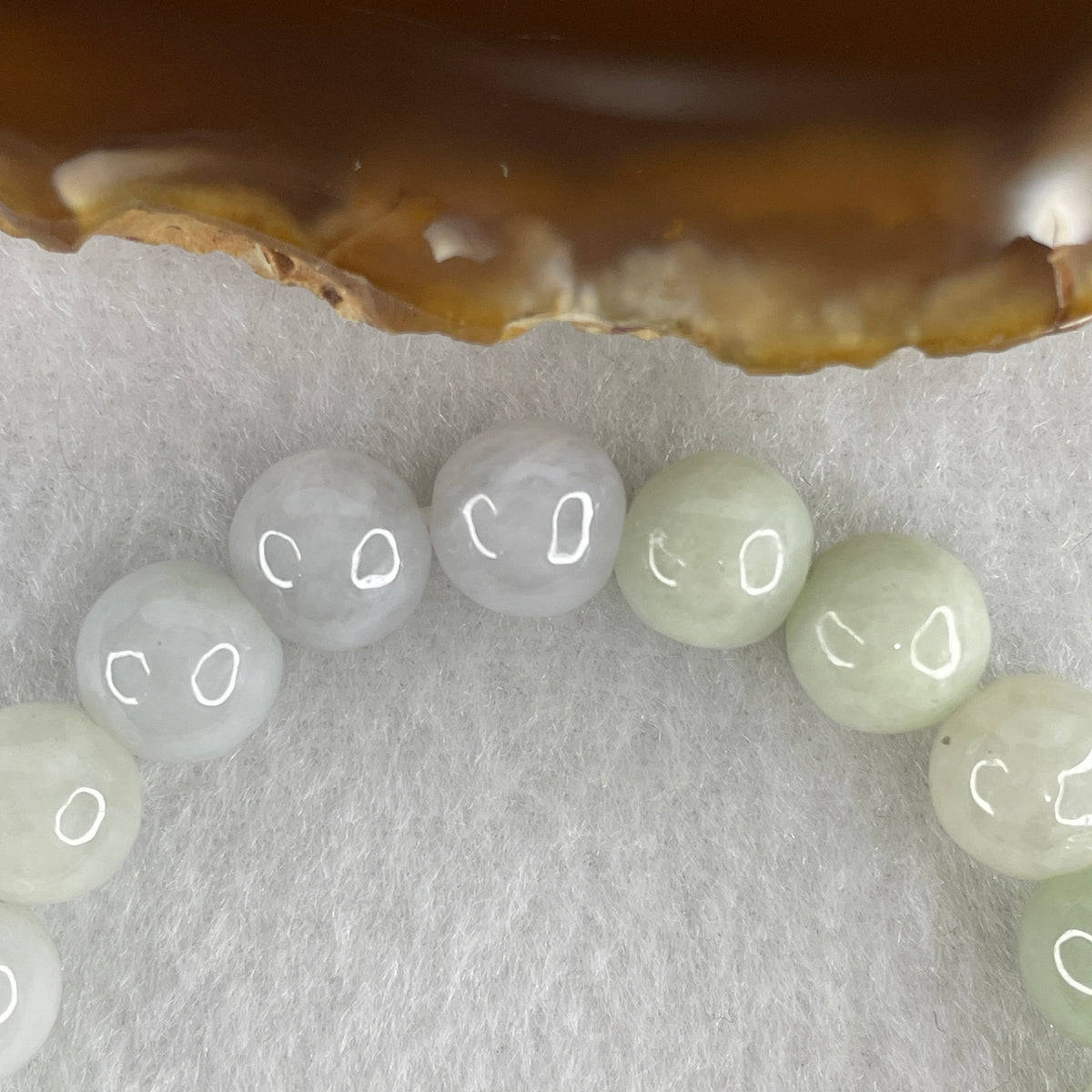 Natural Type A Light Green & Light Lavender Jadeite Bead Bracelet | Untreated Chun Dai Cai Fei Cui Stretch Bracelet (27.30g | 14.5cm Wrist | 9.3mm | 20 Beads)