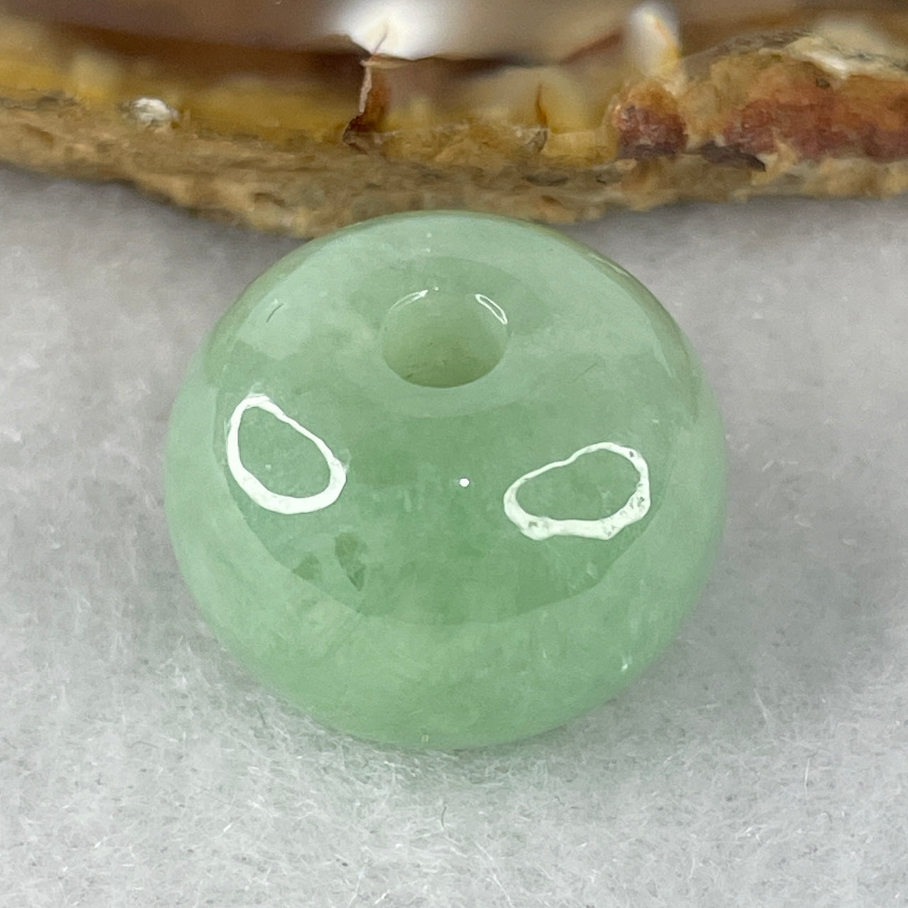 Natural Type A Light Apple Green Jadeite Ping An Kou Donut Pendant | 100% Untreated Hand-Polished Peace Buckle Talisman | Solid Plump Fei Cui Jade Pendant (8.46g | 18.1 × 13.5mm)