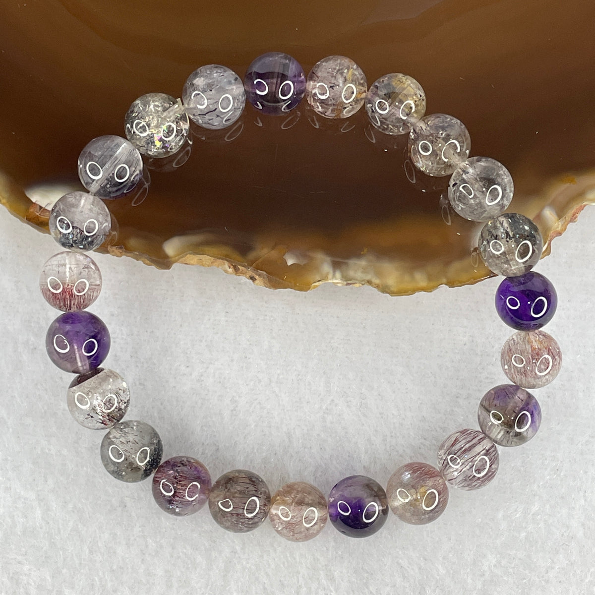 Certified Good Grade Natural Black Super 7 Crystal Beads Bracelet | 15.5cm Strand of 23 Beads 8.3mm (17.55g | Supreme Root Grounding, Manifestation & Aura Shield)