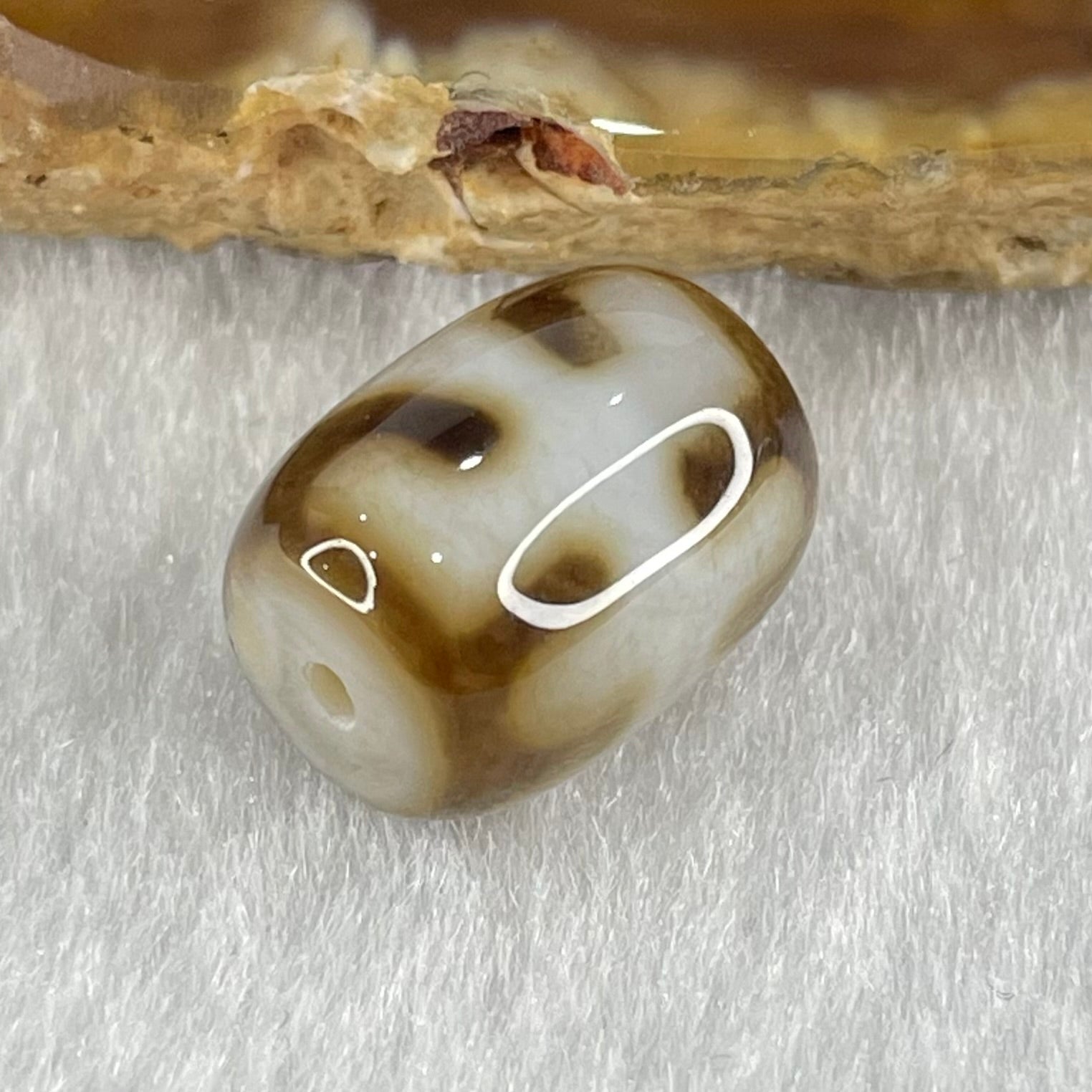 Natural Powerful Tibetan Old Oily Dark Brown with White Agate Patina Guiren Tairen Human Dzi Bead Totem Amulet Heavenly Master (Tian Zhu) 贵人天诛 2.70g 13.6 by 10.7mm - Huangs Jadeite and Jewelry Pte Ltd