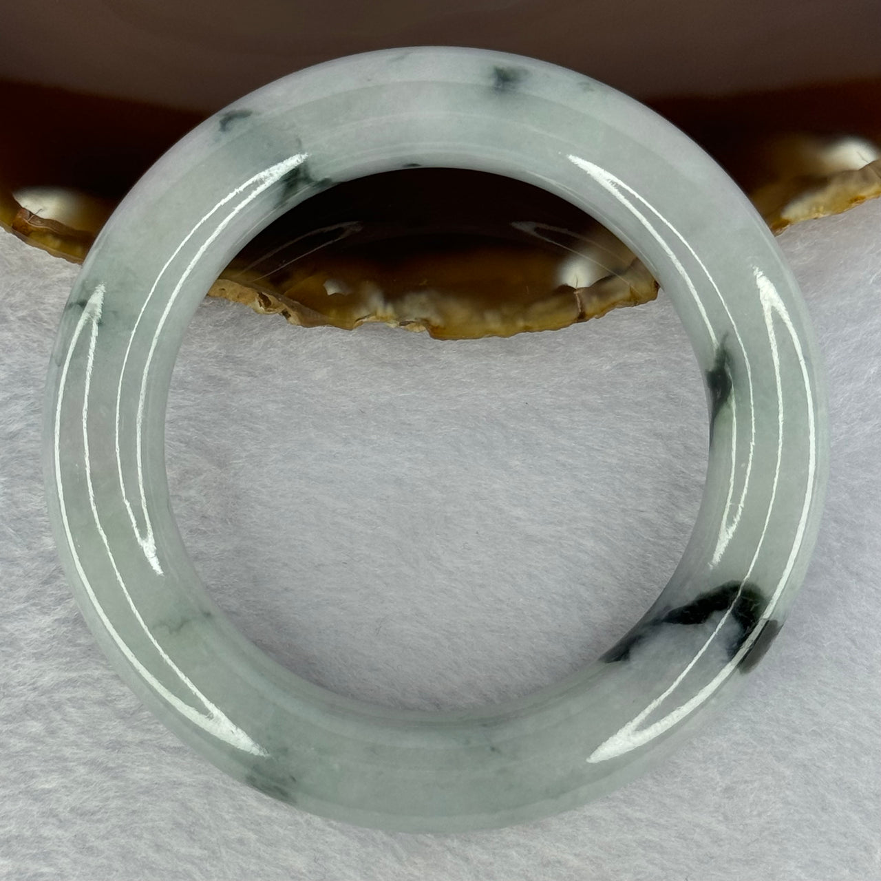 Type A Green Lavender with Moss Green Patches Jadeite Bangle Internal Diameter 57.4mm 97.51g 13.1 by 12.8mm (Very Slight External Rough) - Huangs Jadeite and Jewelry Pte Ltd