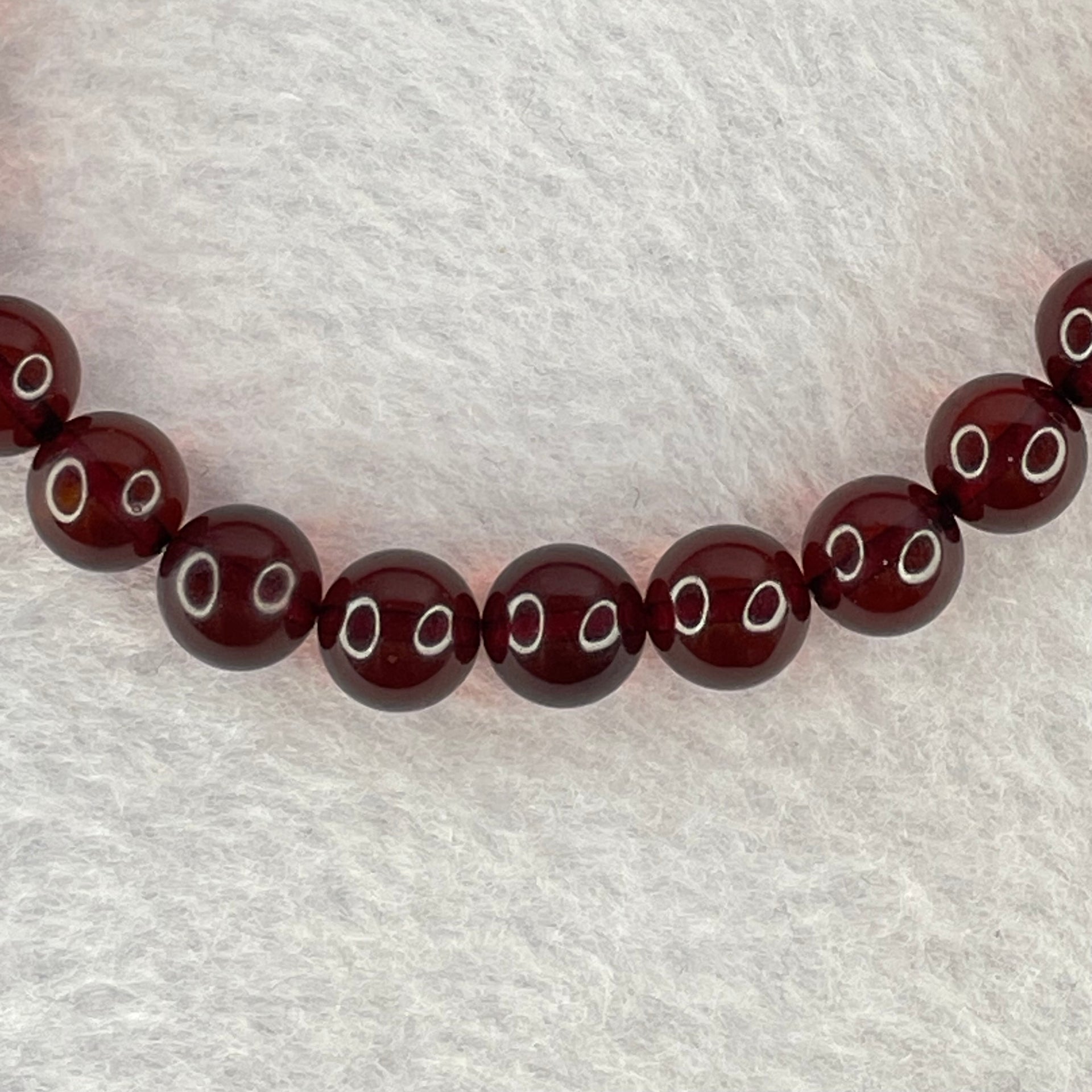 Natural Dark Red Blood Amber Beads Bracelet 天然血珀手链 8.45g 17cm 7.6mm 24 Beads - Huangs Jadeite and Jewelry Pte Ltd