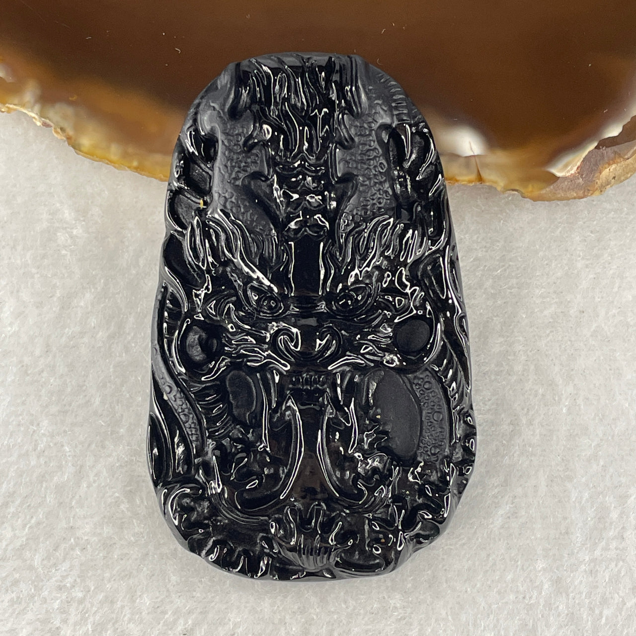 Certified Natural Type A Black Omphacite Jadeite Dragon Pendant 34.86g 63.4 by 39.4 by 8.8mm