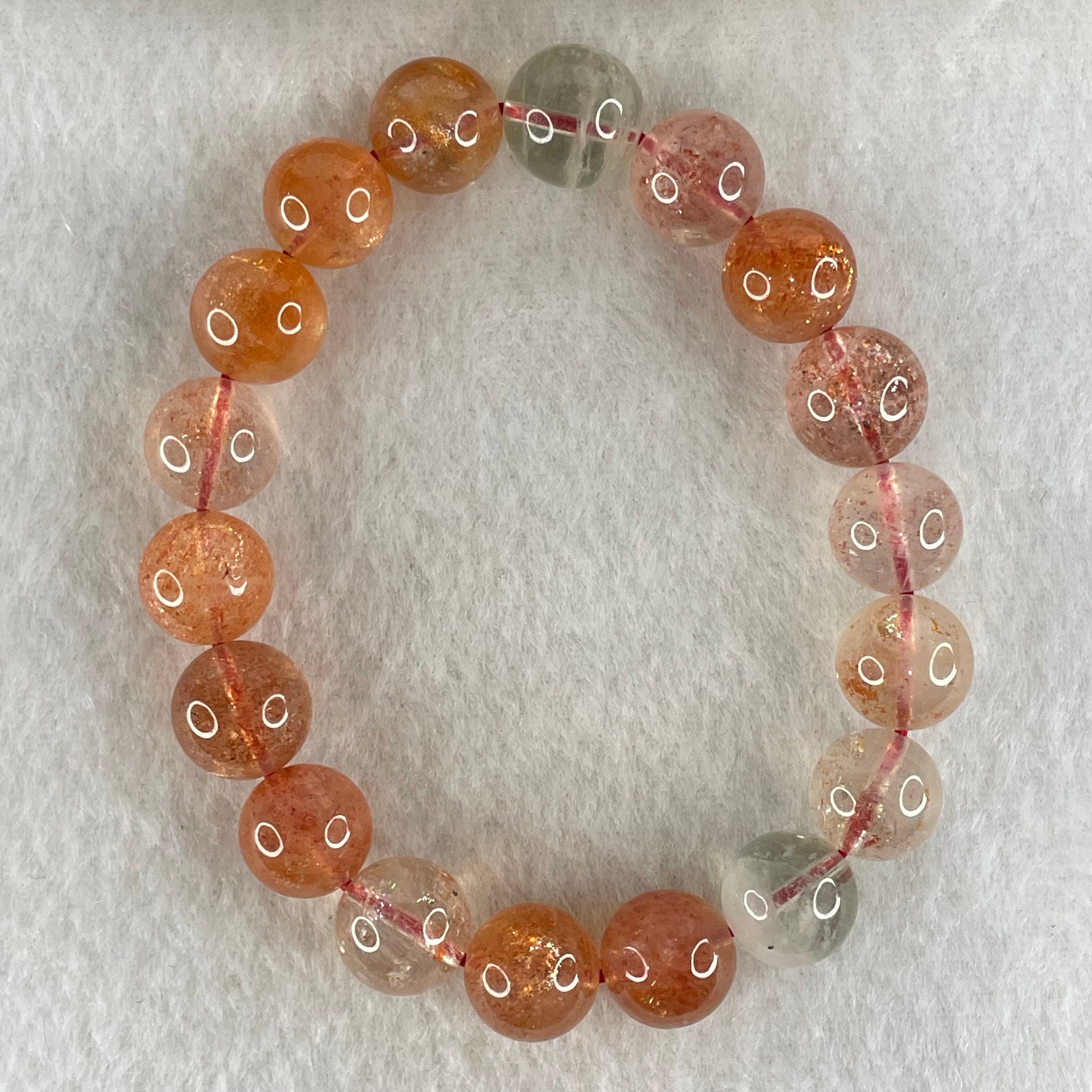 Average Grade Natural Red Sunstone Beads Bracelet 28.18g 15cm 10.8mm 18 Beads - Huangs Jadeite and Jewelry Pte Ltd