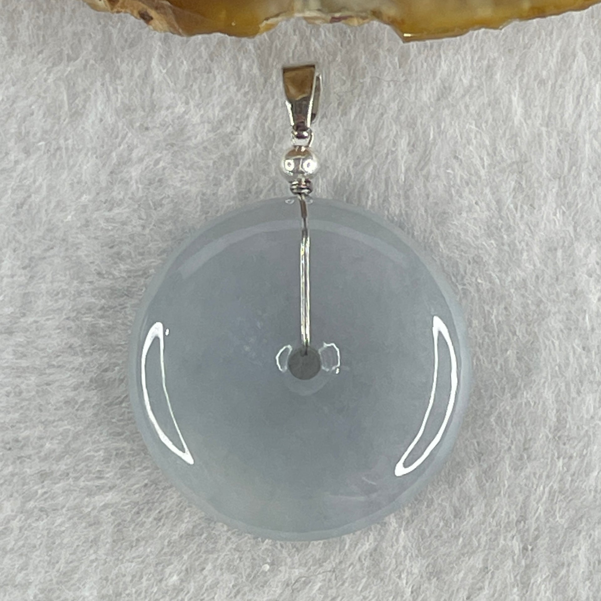 Natural Type A Lavender Jadeite Ping An Kou Donut Pendant in Silver Clasp Signifying Protection Blessings 6.54g 24.0 by 5.5mm - Huangs Jadeite and Jewelry Pte Ltd