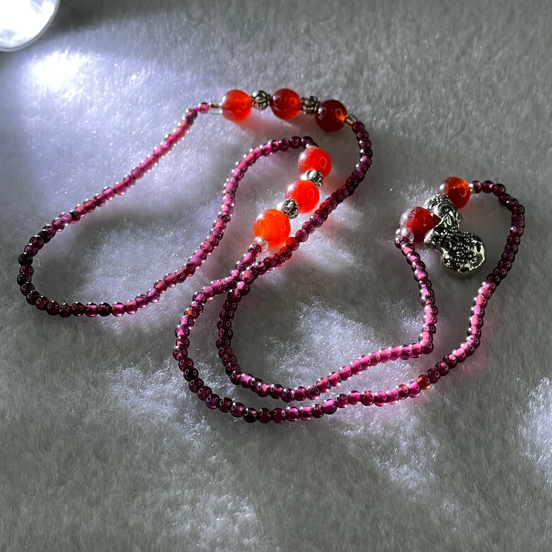 Natural Red Garnet Beads Necklace 11.30g 48cm 6.7mm 8Beads - 2.5mm 94Beads - Huangs Jadeite and Jewelry Pte Ltd