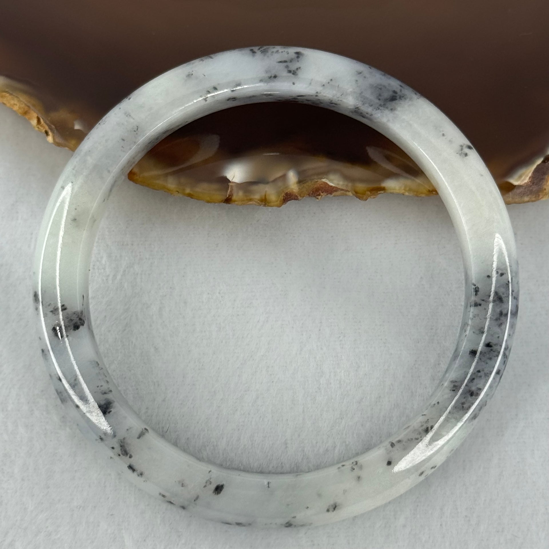 Type A Grey Wuji Piao Hua Jadeite Bangle Internal Diameter 58.3mm 50.61g 10.9 by 8.5mm (Close to Perfect) - Huangs Jadeite and Jewelry Pte Ltd