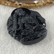 Type A Opaque Black Omphacite Jadeite Good Vs Evil Akasagarbha Bodhissattva Pendant Ox and Tiger Zodiac Guardian 45.77g 50.8 by 43.8 by 13.1mm - Huangs Jadeite and Jewelry Pte Ltd