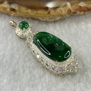 Type A Natural Semi Icy Bright Green Jadeite Ruyi Stone for Setting 19.0 by 10.8 by 2.5mm (On Silver Pendant Mold) 6.75g - Huangs Jadeite and Jewelry Pte Ltd