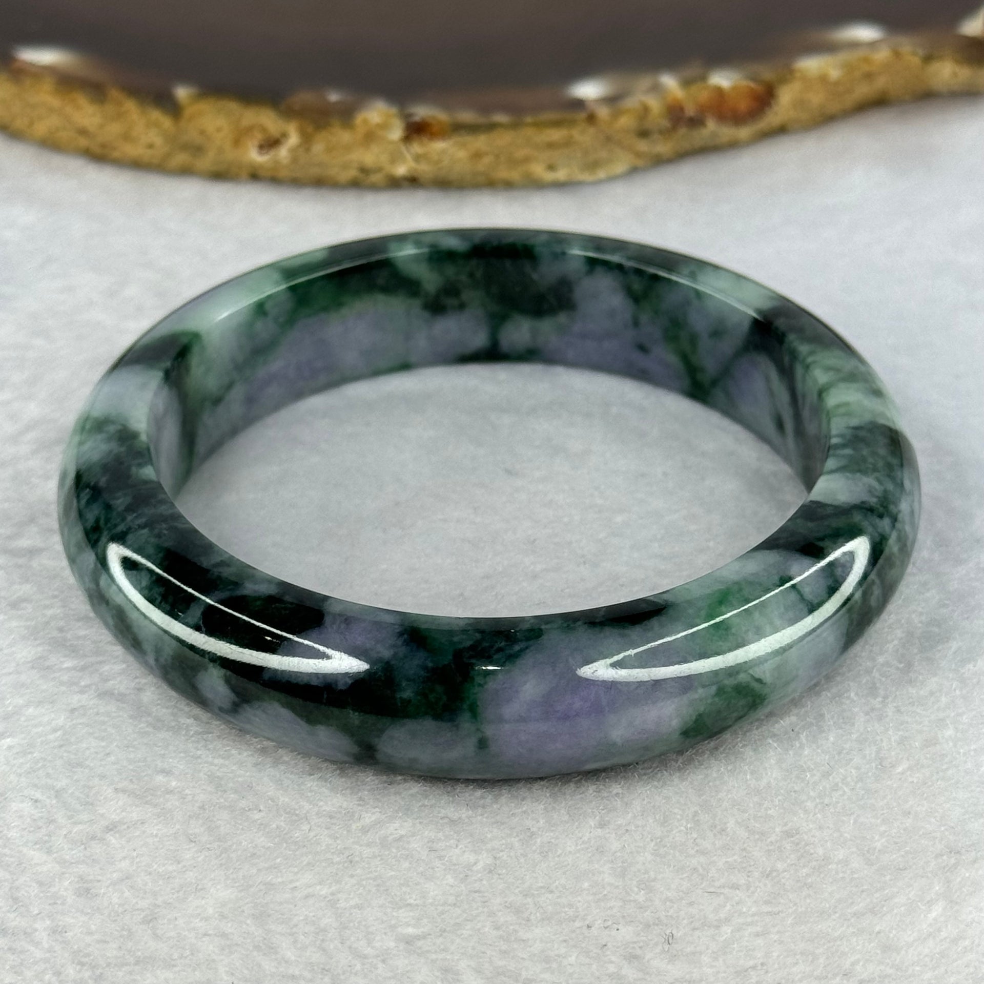 Type A Green Deep Lavender with Moss Green Jadeite Bangle Internal Diameter 58.5mm 68.42g 13.8 by 8.8mm (Slight Internal Line) - Huangs Jadeite and Jewelry Pte Ltd