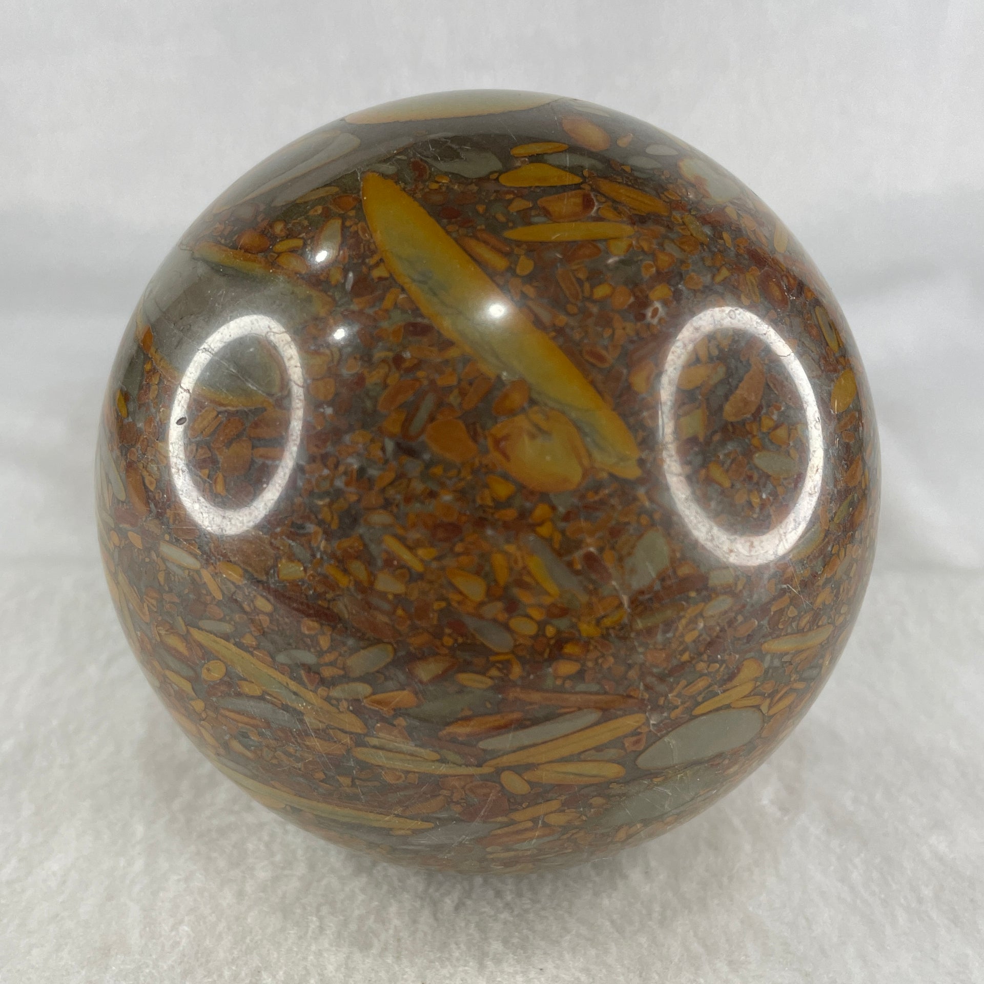 Natural Brecciated Jasper Ball Display with Wooden Stand 1641.2g 95.6 by 165.0mm - Huangs Jadeite and Jewelry Pte Ltd