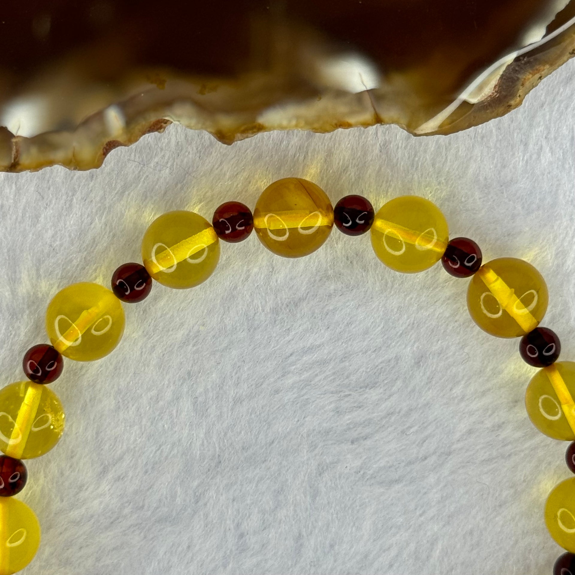 Natural Yellow Golden and Red Amber Beads Bracelet 7.24g 11.4mm 1 Bead 8.2mm 13 Beads - Huangs Jadeite and Jewelry Pte Ltd