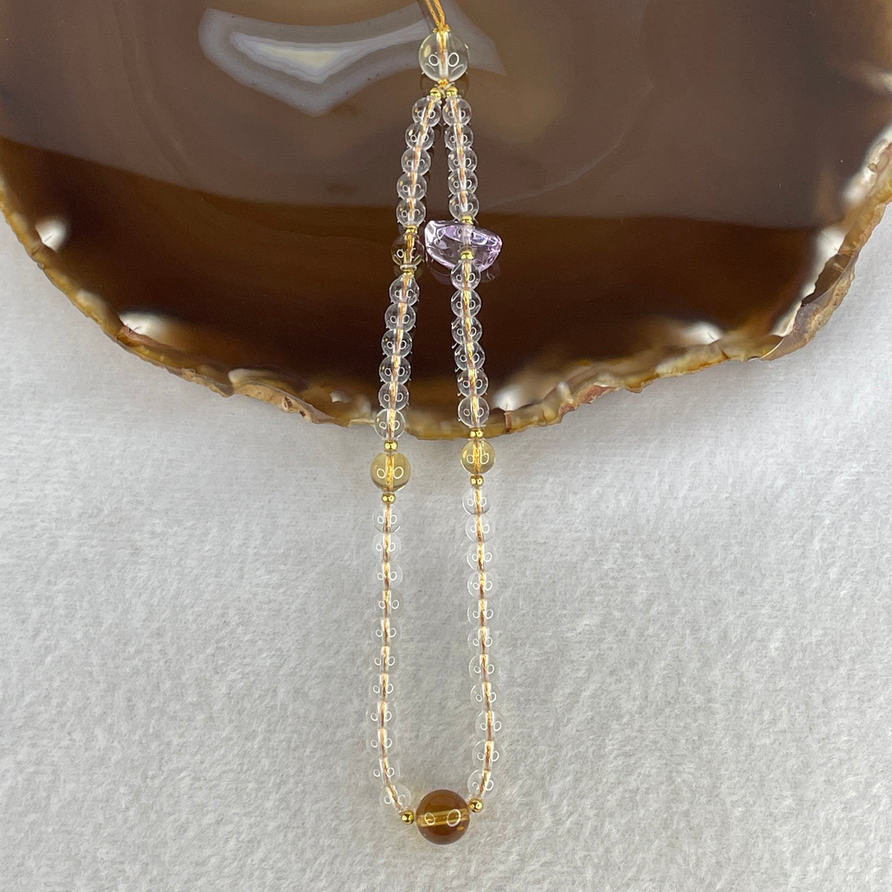 Natural Clear Quartz, Citrine & Amethyst Luxury Handphone Strap | 46-Piece Graded Crystal Palette | Luminous "Abundance & Clarity" Tech Accent Accessory (9.11g, 4.5-7.9mm)
