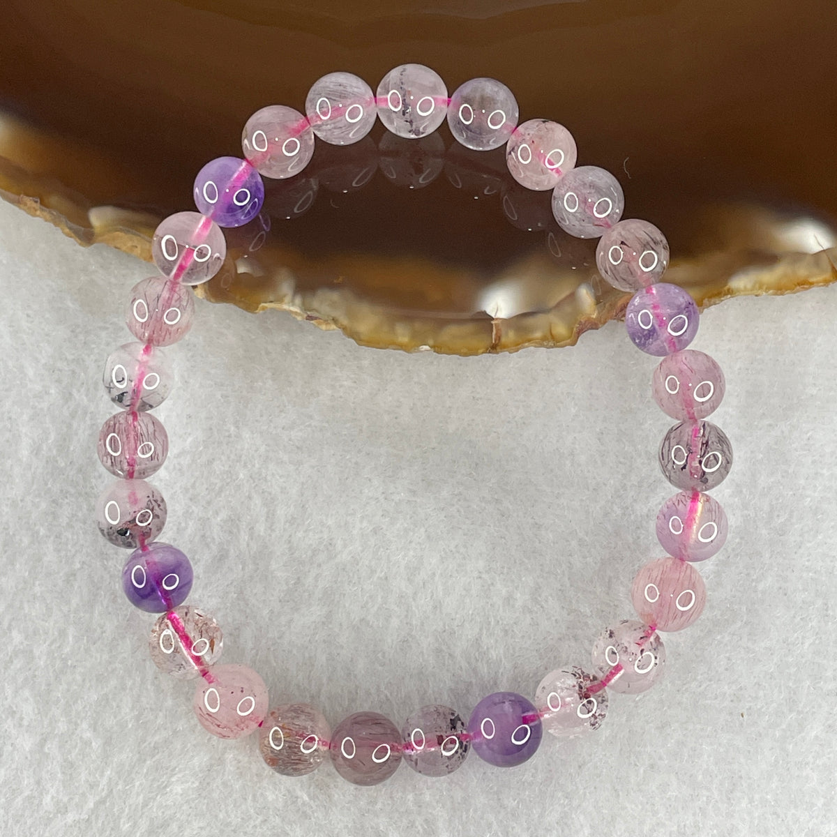 Certified Above Average Grade Natural Super 7 Crystal Beads Bracelet | 7.3mm Dainty Sacred 7-Mineral Synergy Power (13.88g | 16cm Wrist Sizing | 27 Beads)
