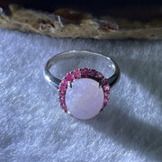 High Grade Natural Type A Bright Lavender Jadeite Cabouchon Oval Shape Ring in 18K AU750 White Gold with Natural Pink Sapphires 4.24g 11.2 by 9.3 by 5.8mm US6.8 HK15 - Huangs Jadeite and Jewelry Pte Ltd