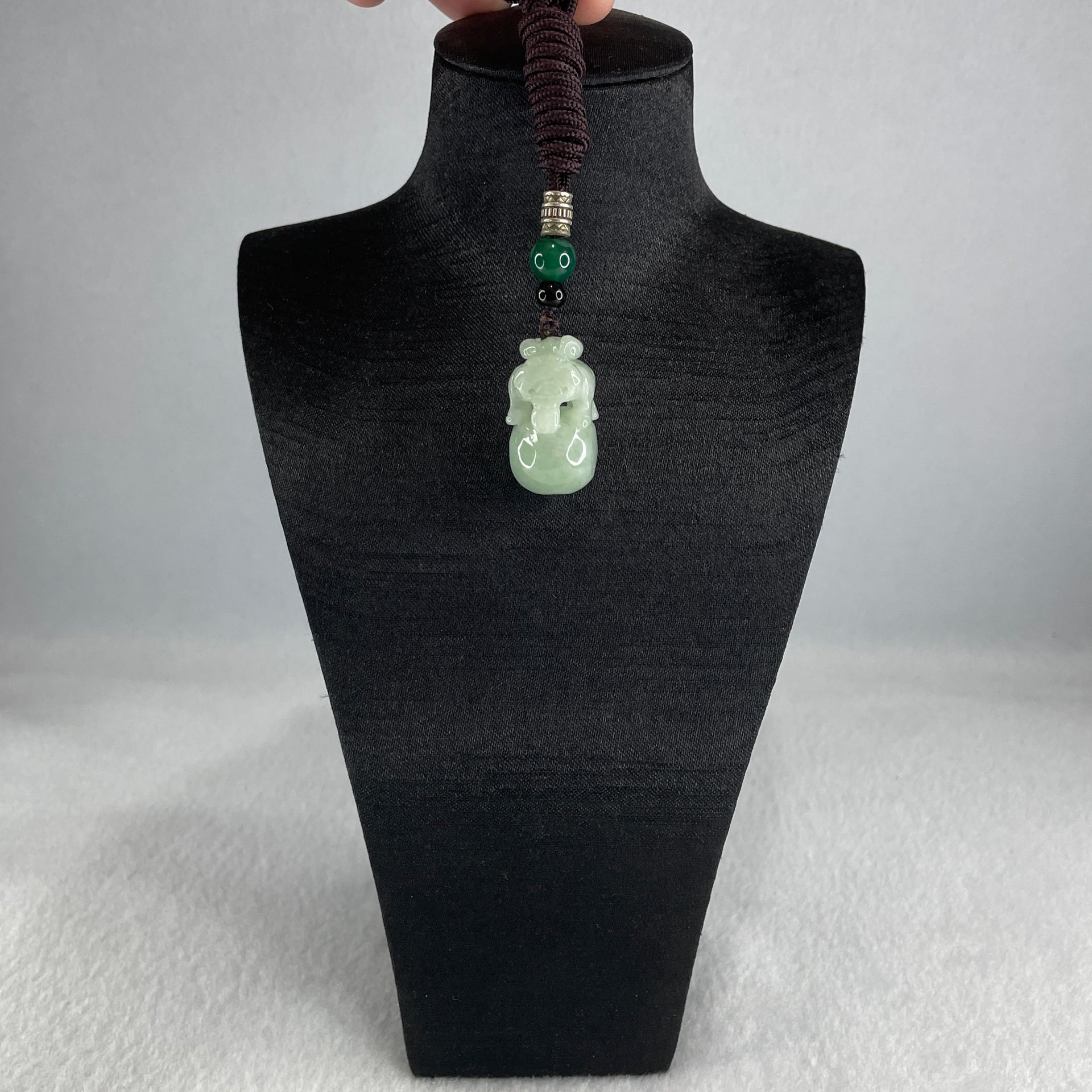 Natural Type A Green Jadeite Pixiu on Ball Pendant 15.53g 27.4 by 21.2 by 14.9mm - Huangs Jadeite and Jewelry Pte Ltd