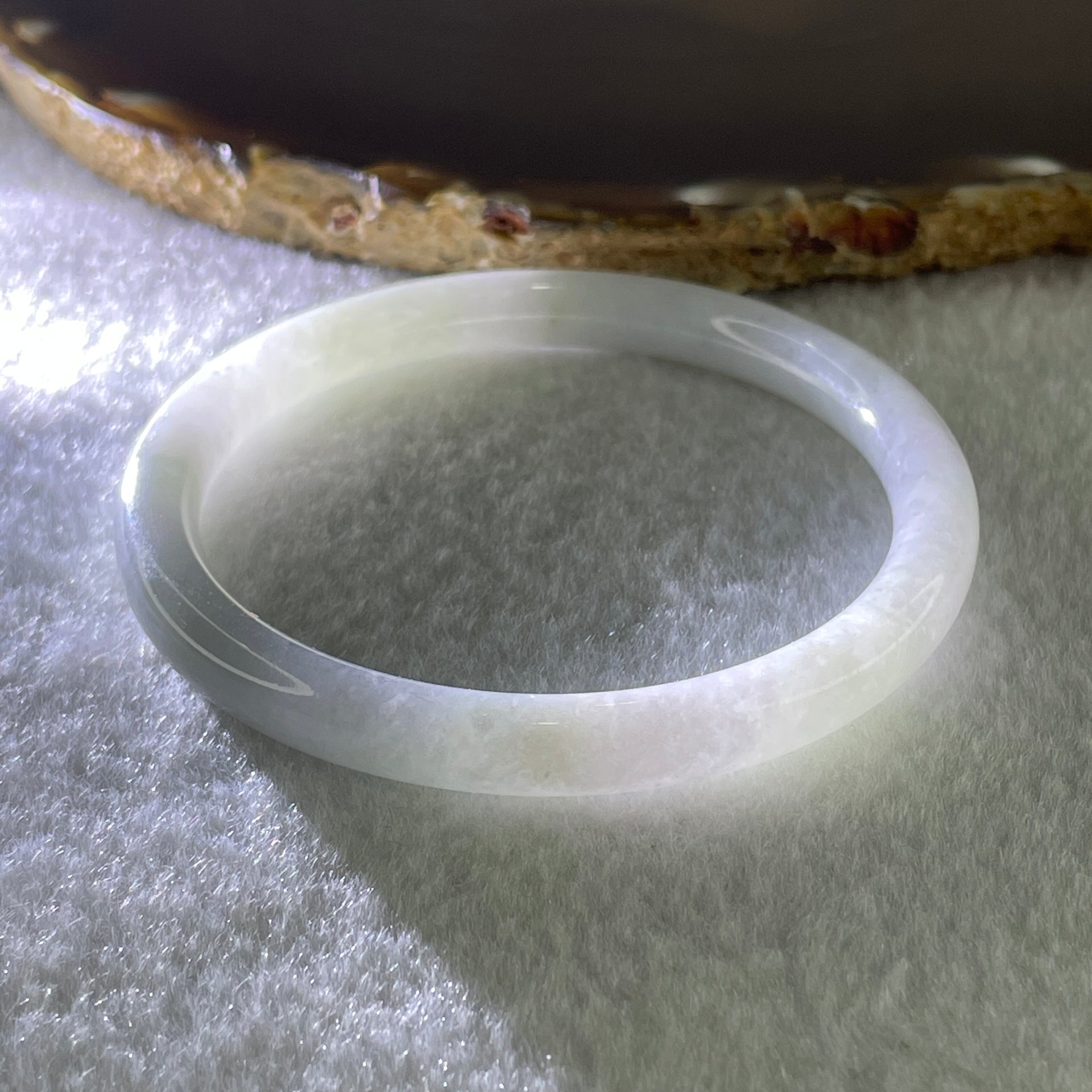 Type A Natural Light Green with Faint Lavender Jadeite Bangle 25.54g Internal Diameter 55.9mm 7.6 by 6.9mm (Very Slight Internal Lines) - Huangs Jadeite and Jewelry Pte Ltd