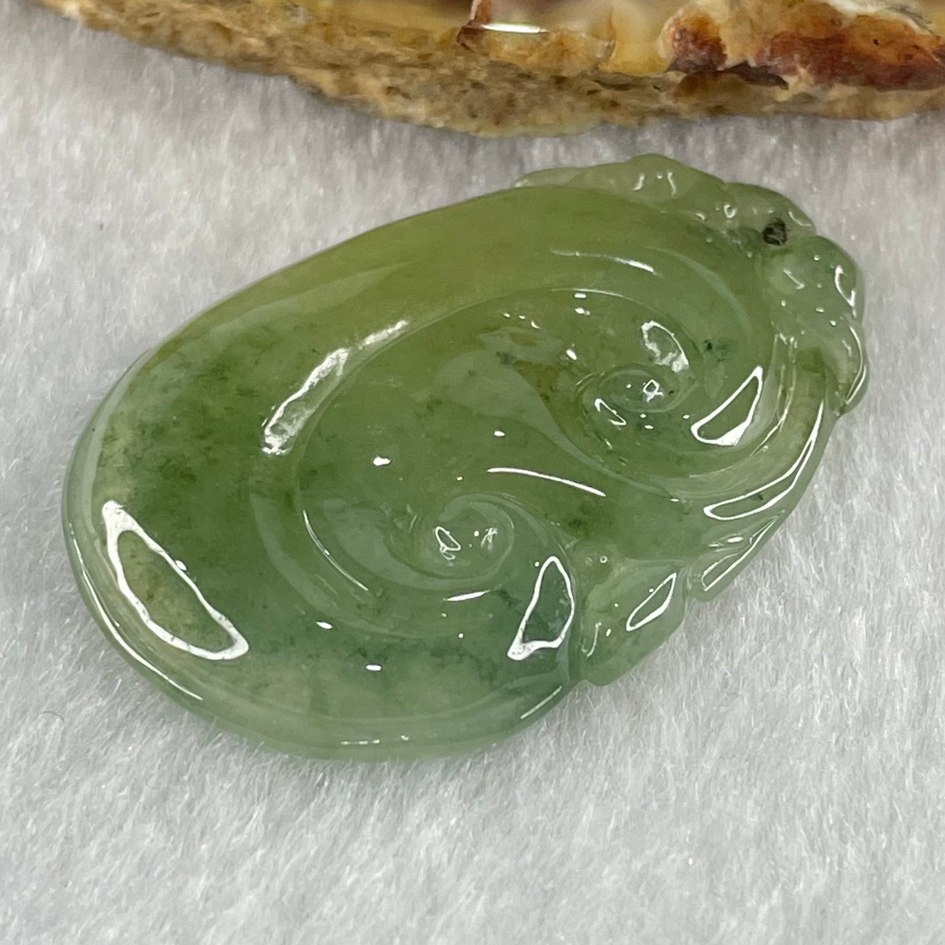 Type A Icy Blueish Green with Dark Green and Yellow Patches Jadeite Ruyi Pendant 8.36g 38.8 by 25.9 by 4.6mm - Huangs Jadeite and Jewelry Pte Ltd