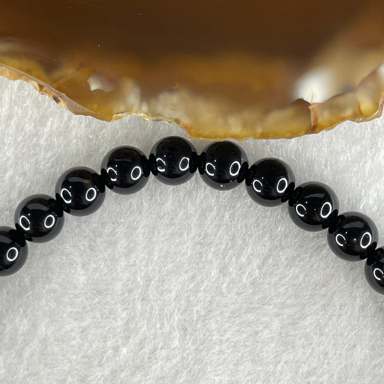 Natural Black Moldavite Meteorite Crystal Beads Bracelet 11.13g 18.5cm 6.6mm 33 Beads